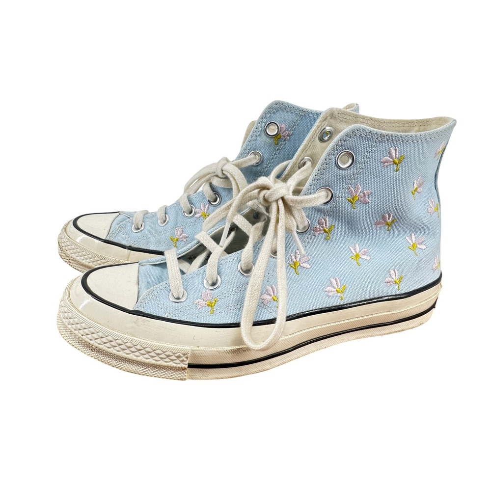 Converse Chuck 70 Hi Women High Top Sneakers Light Blue Floral Embroidered 8